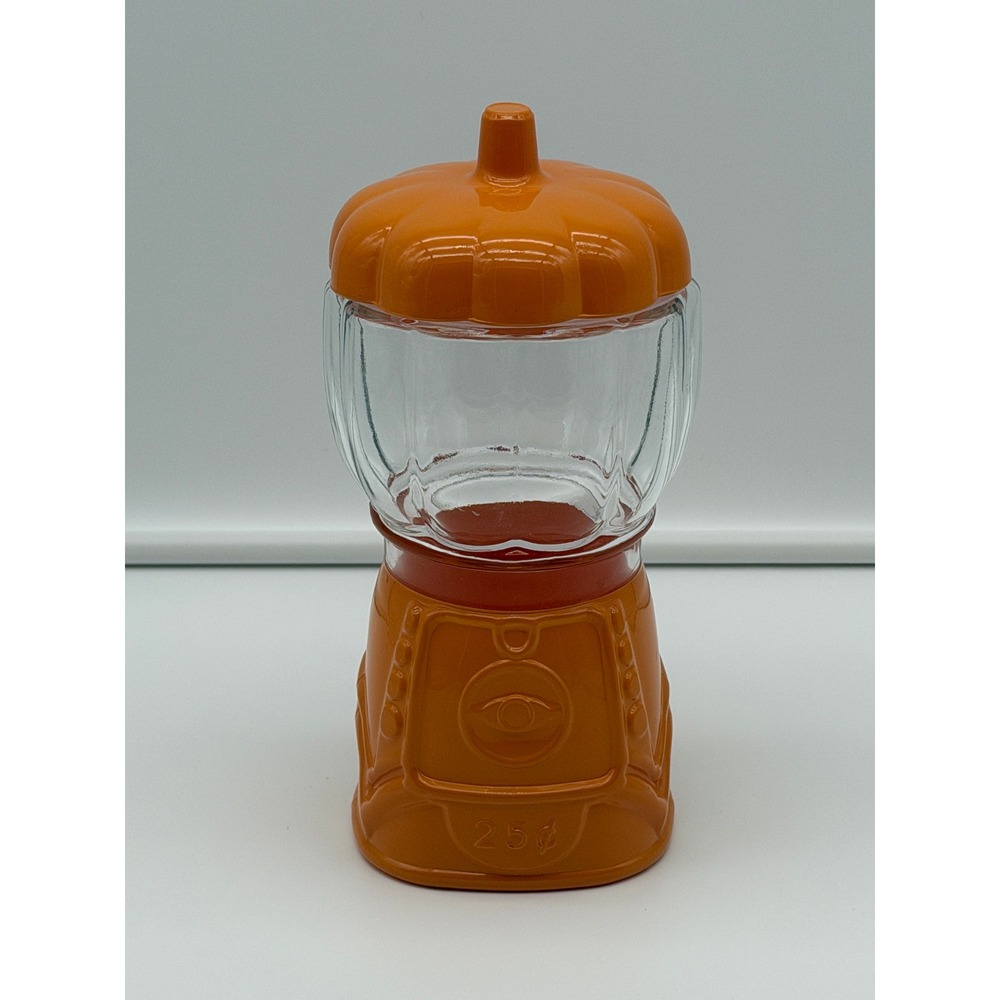 Halloween Pumpkin Gumball Machine Style Glass Candy Jar Orange Ceramic 25 Cent